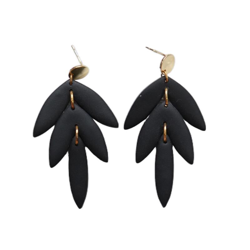 Black Feather Dangle Earrings - Surgical Steel Posts Nickel Free & Hypoallergenic - Handmade Polymer Clay Earrings - Lightweight & Durable