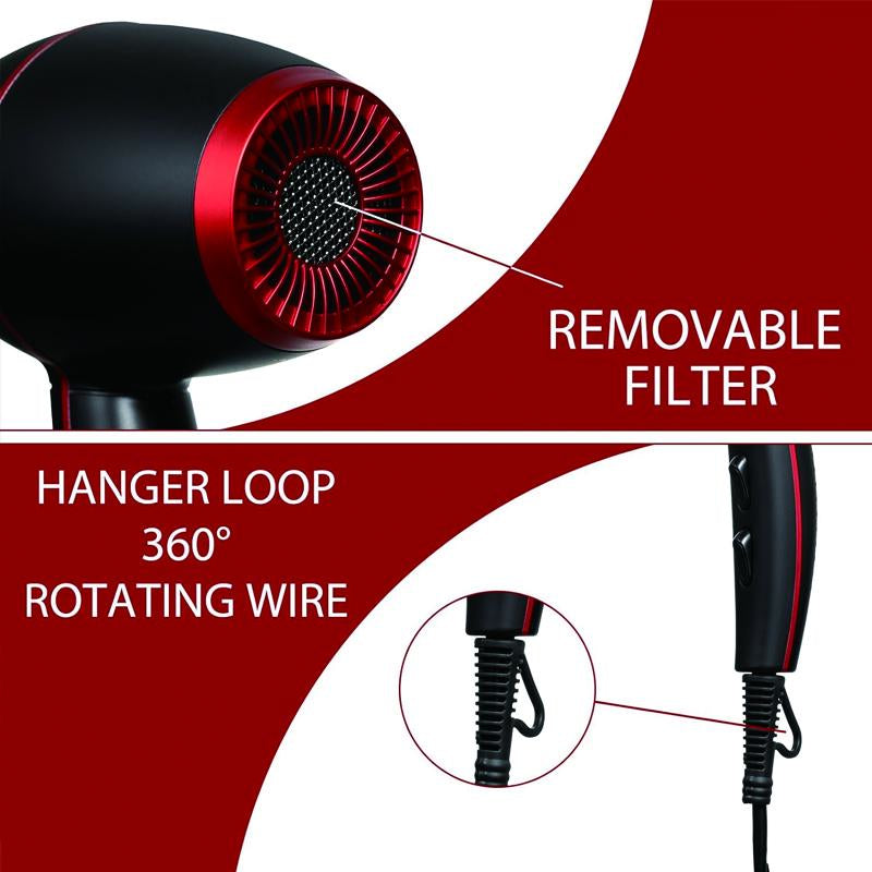 Professional 1800W Blow Dryer Set - Ionic Technology, Low Noise, and Constant Temperature Control Full Size Diffuser Keratin Serum Concentrator