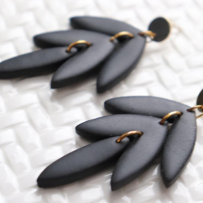 Black Feather Dangle Earrings - Surgical Steel Posts Nickel Free & Hypoallergenic - Handmade Polymer Clay Earrings - Lightweight & Durable