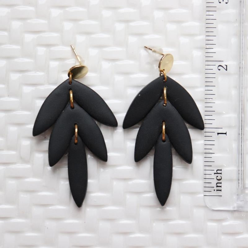 Black Feather Dangle Earrings - Surgical Steel Posts Nickel Free & Hypoallergenic - Handmade Polymer Clay Earrings - Lightweight & Durable