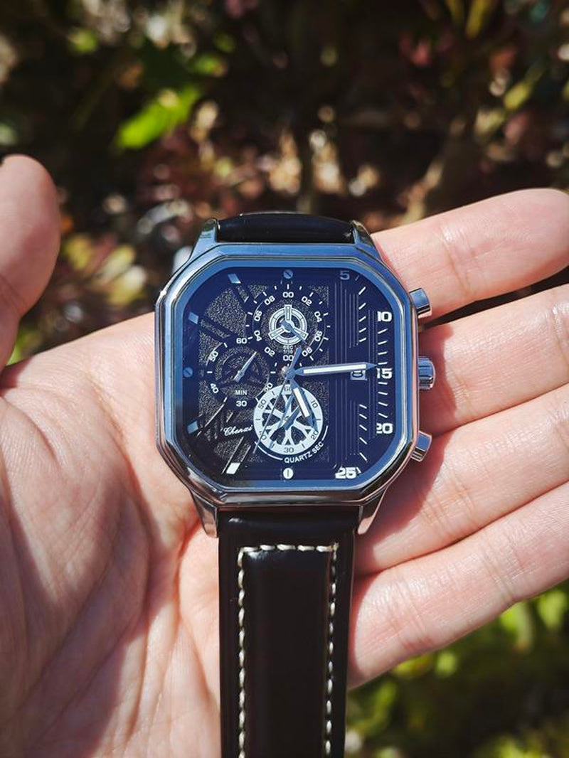 New Fashion Luminous Quartz Watch Royal Design Waterproof Leather Band Wristwatch for Men Analog Reloj