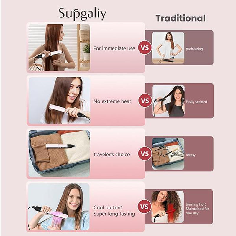 Hair Straightener 2-In-1 Wet & Dry Hair Dryer & Straightener Rapid Heating High-Speed Airflow Curling Iron Pink Hair Styling Tools,Dealsforyoudays