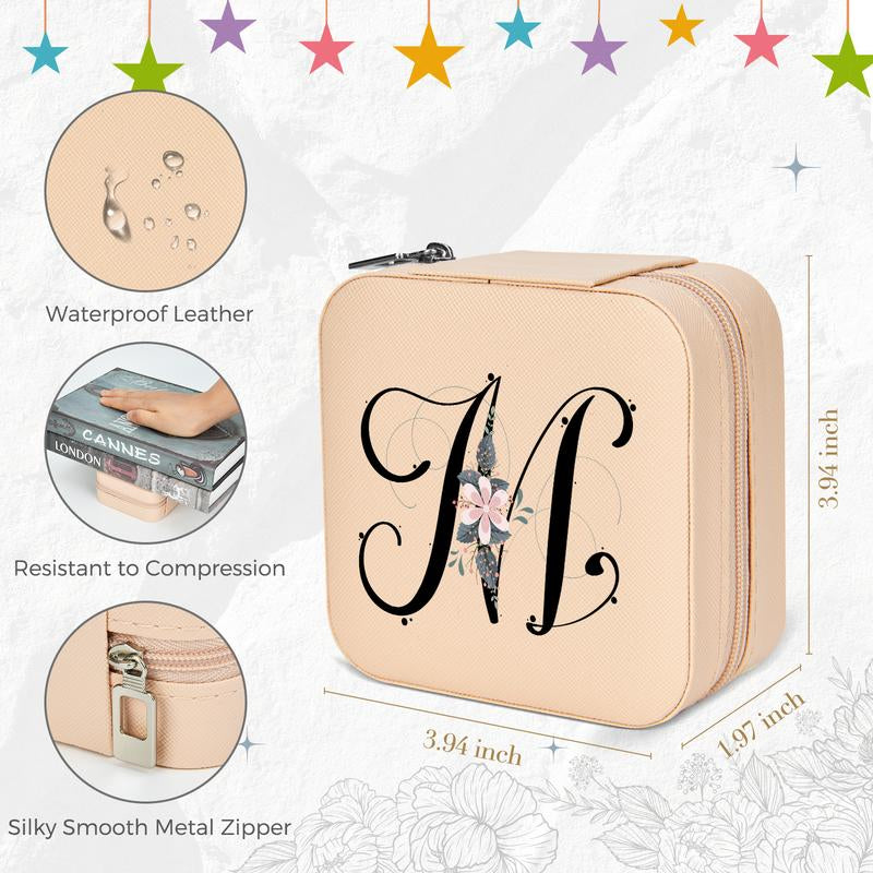 LOKASS Personalized Initial Travel Jewelry Case Bridesmaid Gifts Small Jewelry Box Organizer, Birthday Gift for Mom/Friends/Sister Lettera~Z