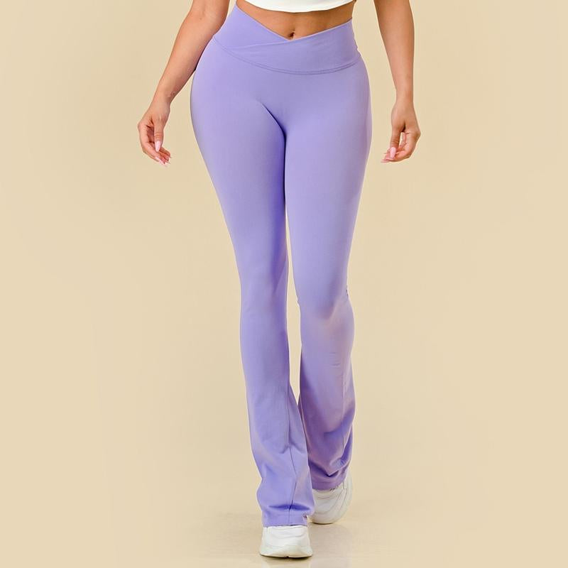 WOMENS FLARE PANTS RIBBED V-SHAPE, HIGH WAIST, WIDE LEG