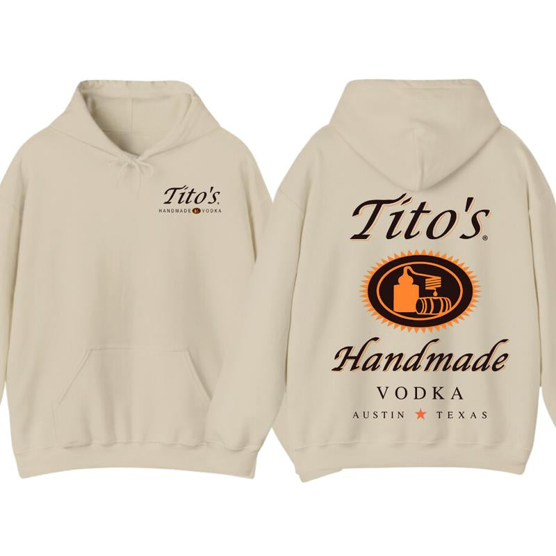 Tito'S Handmade Vodka 2-Sided Hoodie T-Shirt, Texas Austin Graphic Pullover, Casual Streetwear for Men and Women, Summer Party Outfit
