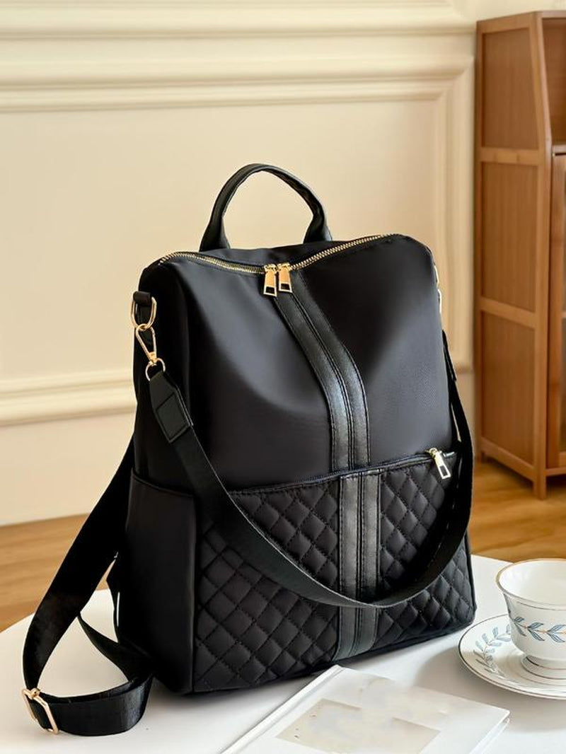 Simple Plain Quilted Nylon Backpack for Summer, Diaper Bag Backpack, Multi-Functional Zipper Waterproof Backpack for School, Durable Strap Travel Stylish Casual Daypack, Stylish Daypacks, Casual Travel Backpack