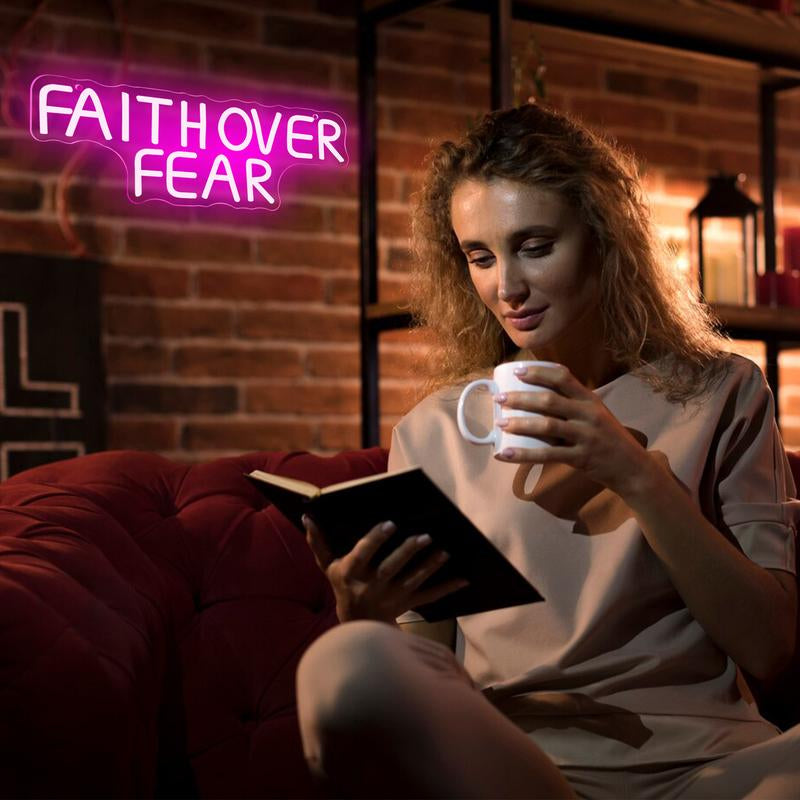 Faith over Fear Neon Signs for Wall Decor,Dimmable Positive Jesus Neon Light,Usb Neon Light for Man Cave Bedroom Birthday Party Classroom Backdrop Decor Aesthetic