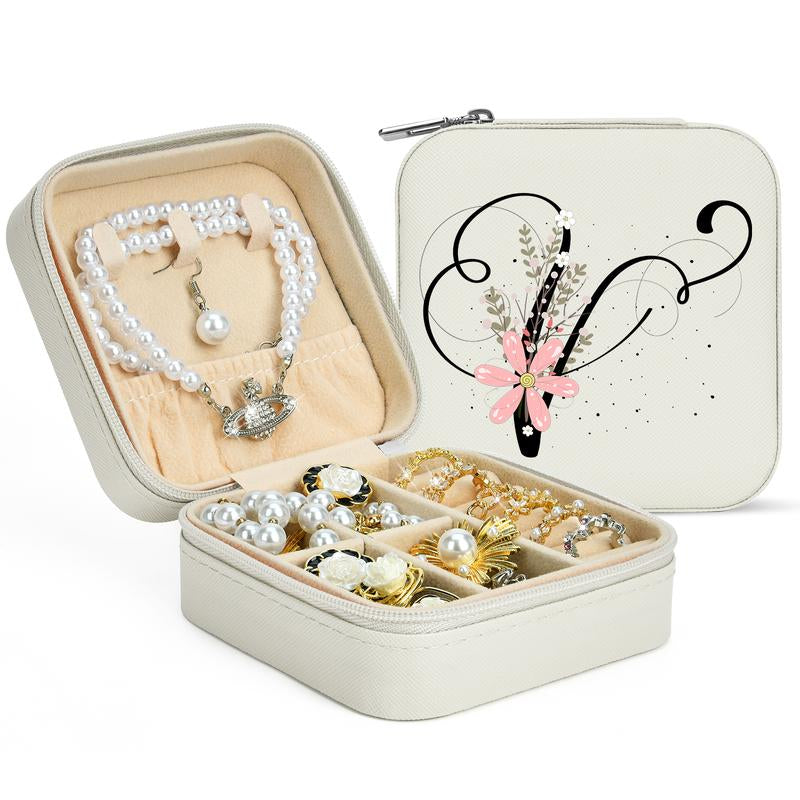 LOKASS Personalized Initial Travel Jewelry Case Bridesmaid Gifts Small Jewelry Box Organizer, Birthday Gift for Mom/Friends/Sister Lettera~Z