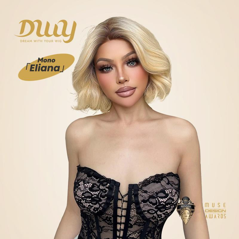 Eliana C-DWY Mono Lace Front Free Part Short Blonde Curly Glueless Synthetic Wig for Women 10 Inches