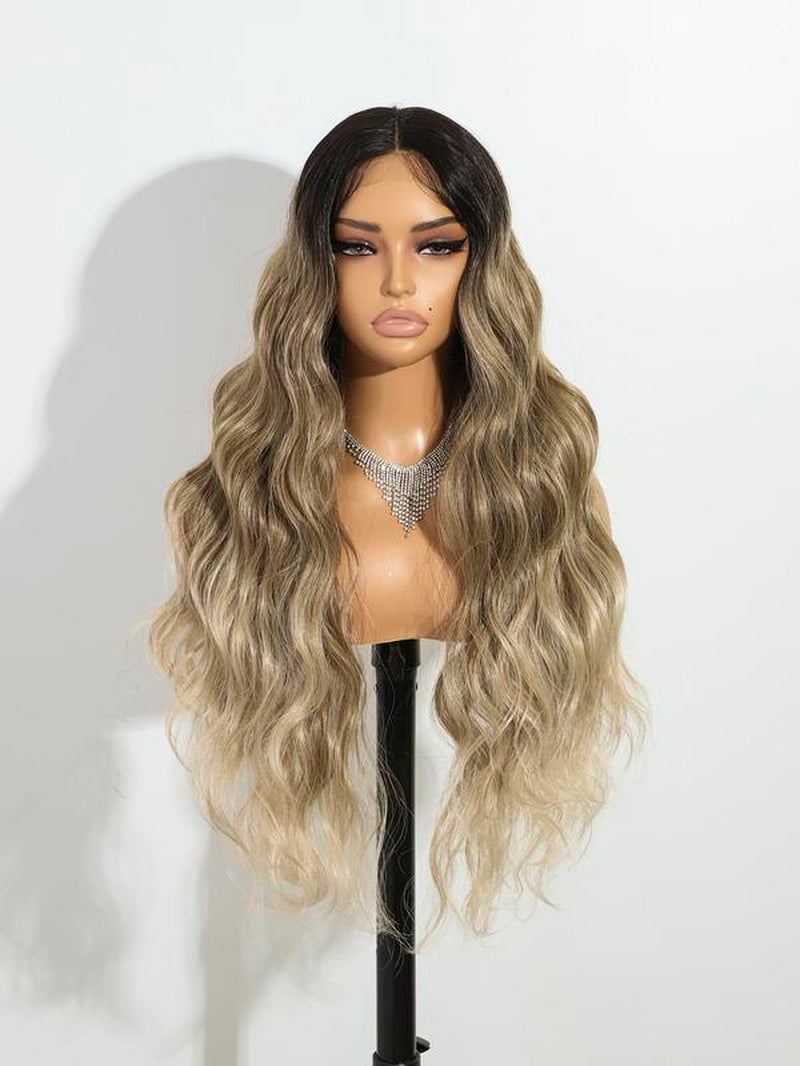 29 Inch Long Curly Wave Synthetic Lace Front Wig, Middle Part Wig Lace Frontal Wig, Fashion All-Match Wave Wigs for Women for Party & Daily Used