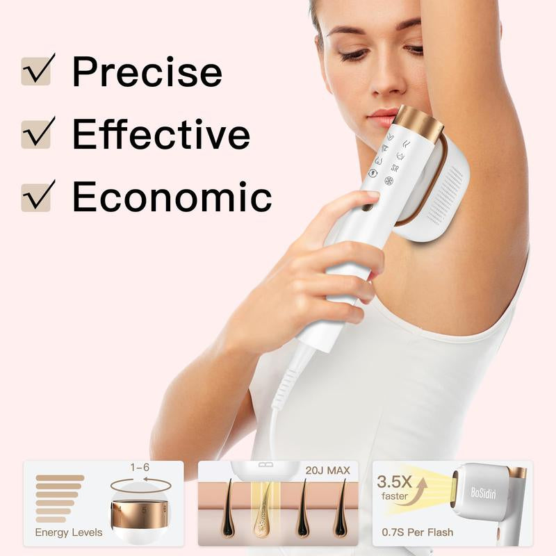 Bosidin IPL At-Home Laser Hair Removal Device, Painless Ice-Cooling, 2 in 1 Hair Removal & Skin Rejuvenation, 20J Energy,6+1 Modes,Hair Removal Kit with Shaver, Goggles,For Women and Men Beauty Device Ipl Hairremoval Comfort
