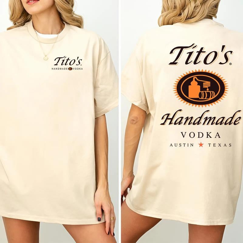 Tito'S Handmade Vodka 2-Sided Hoodie T-Shirt, Texas Austin Graphic Pullover, Casual Streetwear for Men and Women, Summer Party Outfit