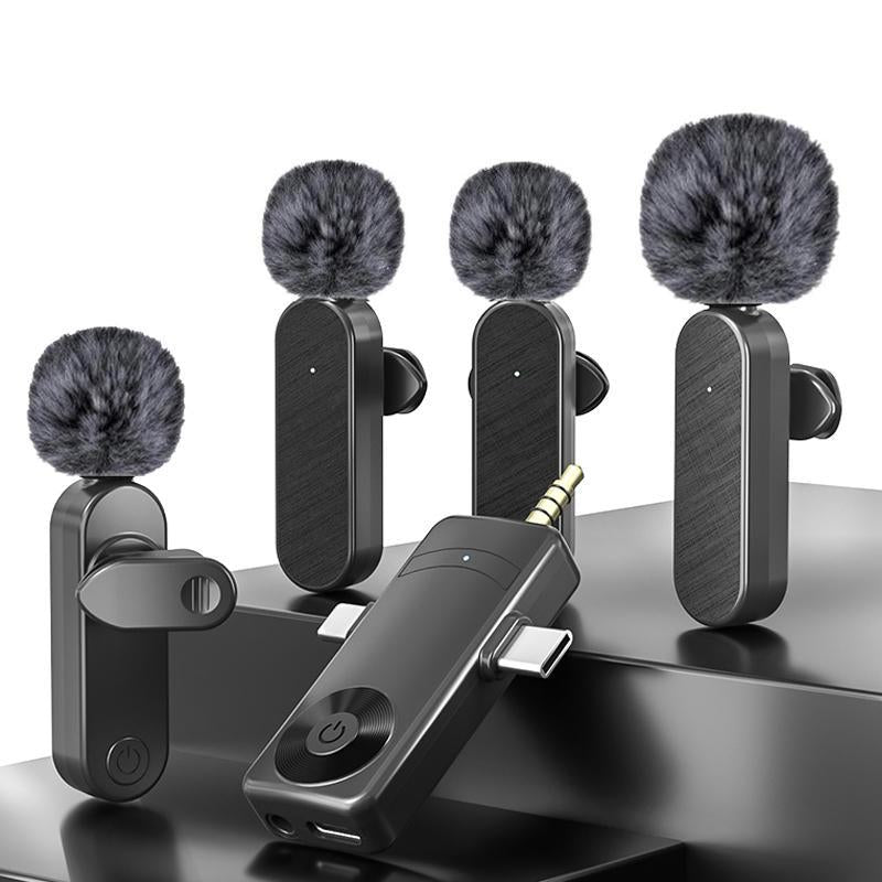 1-To-4 Portable Wireless Microphone Set, Rechargeable Wireless Mic for Content Creators, Professional Wireless Microphone Set for Live Streaming & Podcasting