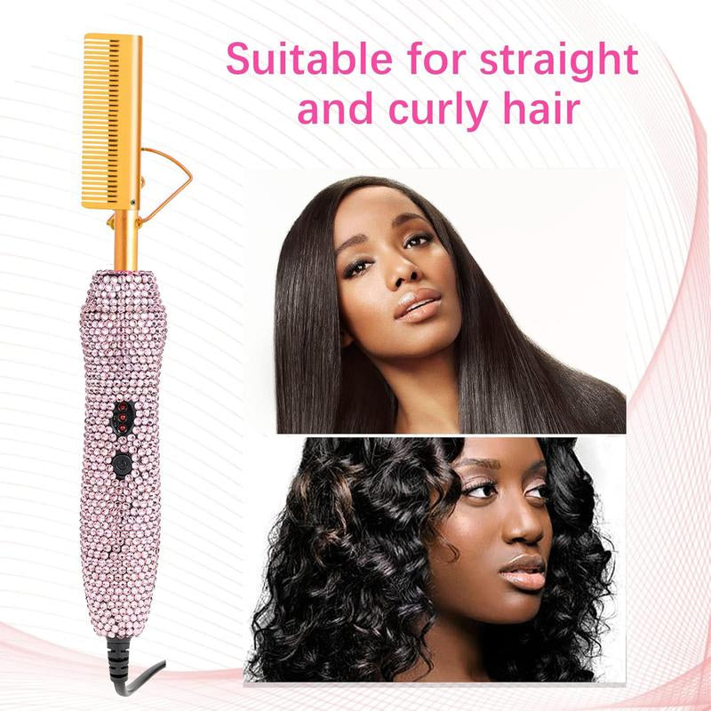 Diamond Electric Hair Straightening and Curling Comb 450°F for Natural Hair and Wigs,Straightening Brush,Straightener,Hair Styling Tools