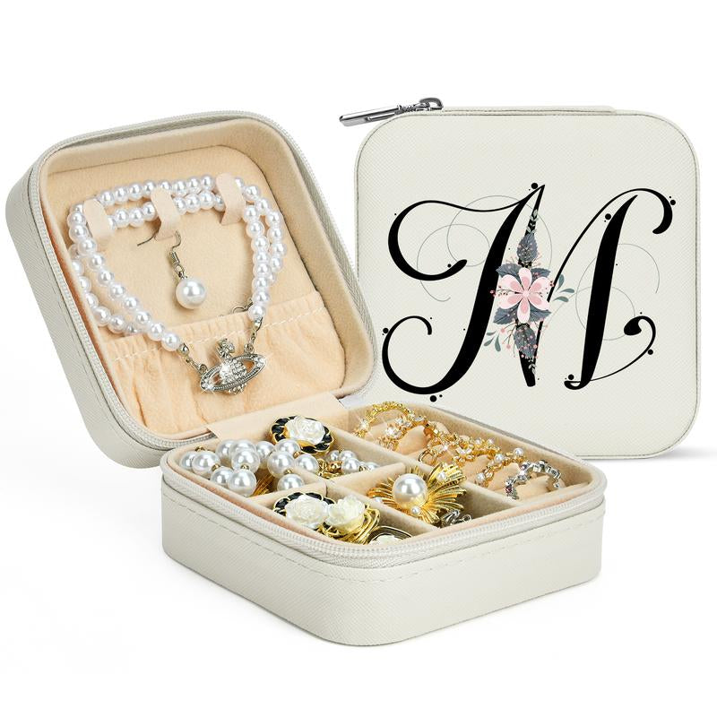 LOKASS Personalized Initial Travel Jewelry Case Bridesmaid Gifts Small Jewelry Box Organizer, Birthday Gift for Mom/Friends/Sister Lettera~Z