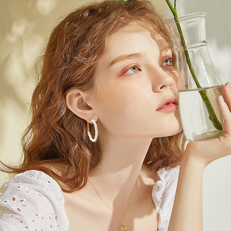 Pearl Earrings for Women - 14K Gold Plated Pearl Huggie Earrings Pearl Earrings for Women Dainty Gold Earrings for Women Trendy Pearl Hoop Earrings Cute Dainty Earrings Gold Jewelry for Women Girls Gift