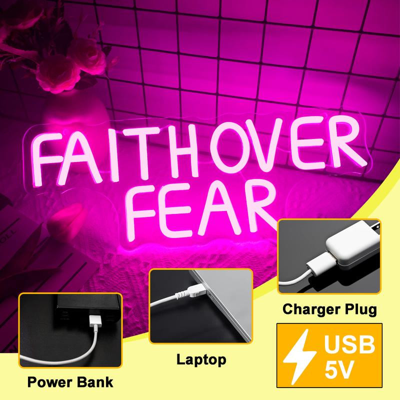 Faith over Fear Neon Signs for Wall Decor,Dimmable Positive Jesus Neon Light,Usb Neon Light for Man Cave Bedroom Birthday Party Classroom Backdrop Decor Aesthetic