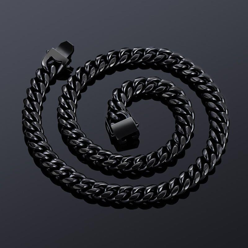 10Mm Thick Cuban Link Chains for Men, Black Stainless Steel Necklace and Bracelet Set, Size Optional 7.5''-30