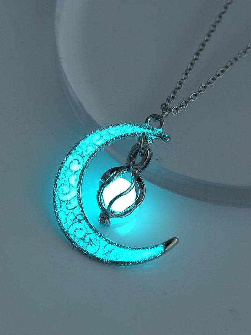 Women'S Glow in the Dark Moon Resin Pendant Necklace, Adjustable Zinc Alloy Necklace, Fashion Glowing Jewelry Accessories as Gift without Box, Tarnish Resistant Necklace