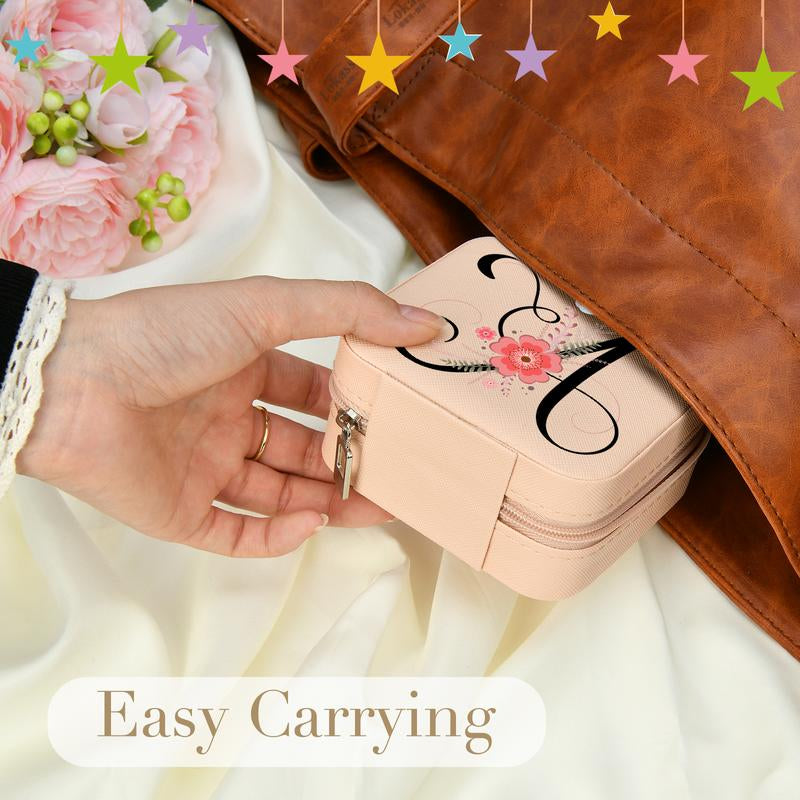 LOKASS Personalized Initial Travel Jewelry Case Bridesmaid Gifts Small Jewelry Box Organizer, Birthday Gift for Mom/Friends/Sister Lettera~Z