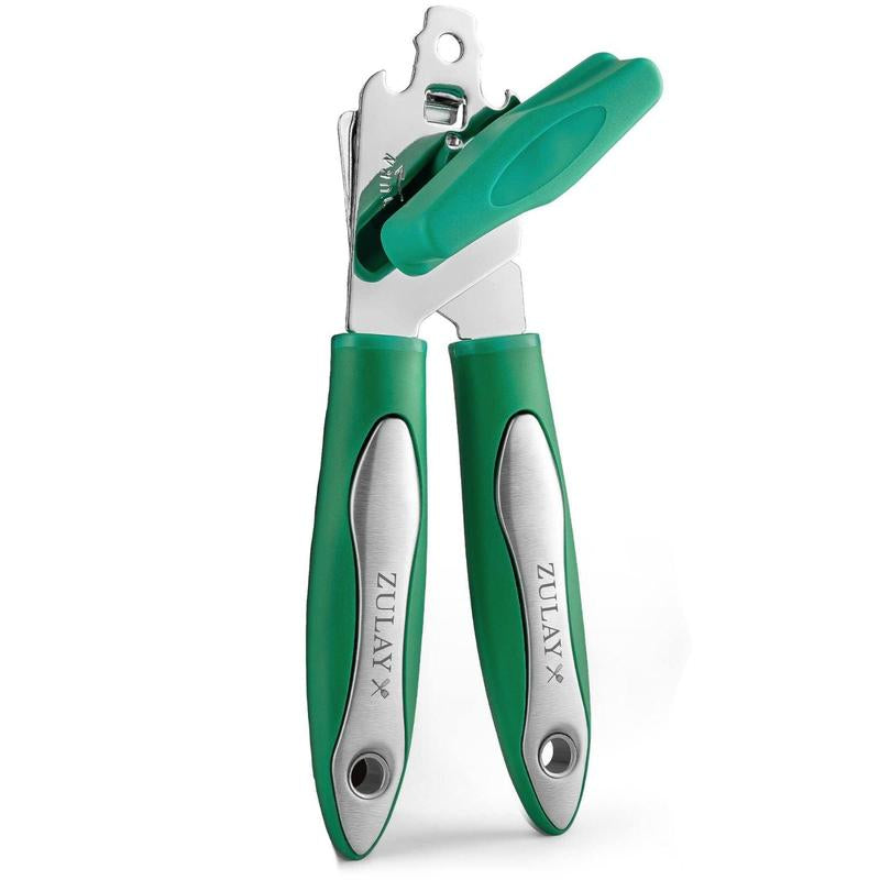 Zulay Kitchen Handheld Can Opener - Durable Manual Opener with Smooth Edge Stainless Steel Blades, Comfortable Grip, and Large Turn Knob Cover