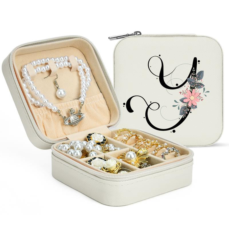 LOKASS Personalized Initial Travel Jewelry Case Bridesmaid Gifts Small Jewelry Box Organizer, Birthday Gift for Mom/Friends/Sister Lettera~Z