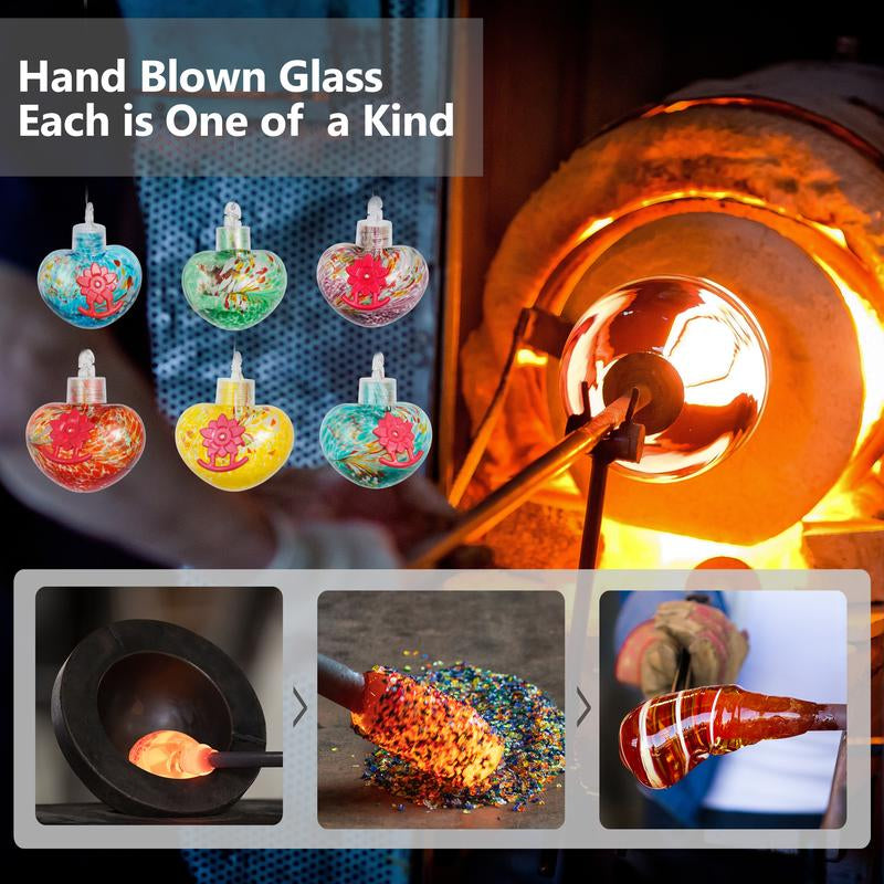 LUJII Solar Windchimes Hummingbird Feeders for Outdoors, Lighted LED Wires & 6 Hand Blown Glass, Heart Shaped, Garden Accessories