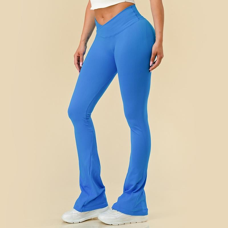 WOMENS FLARE PANTS RIBBED V-SHAPE, HIGH WAIST, WIDE LEG