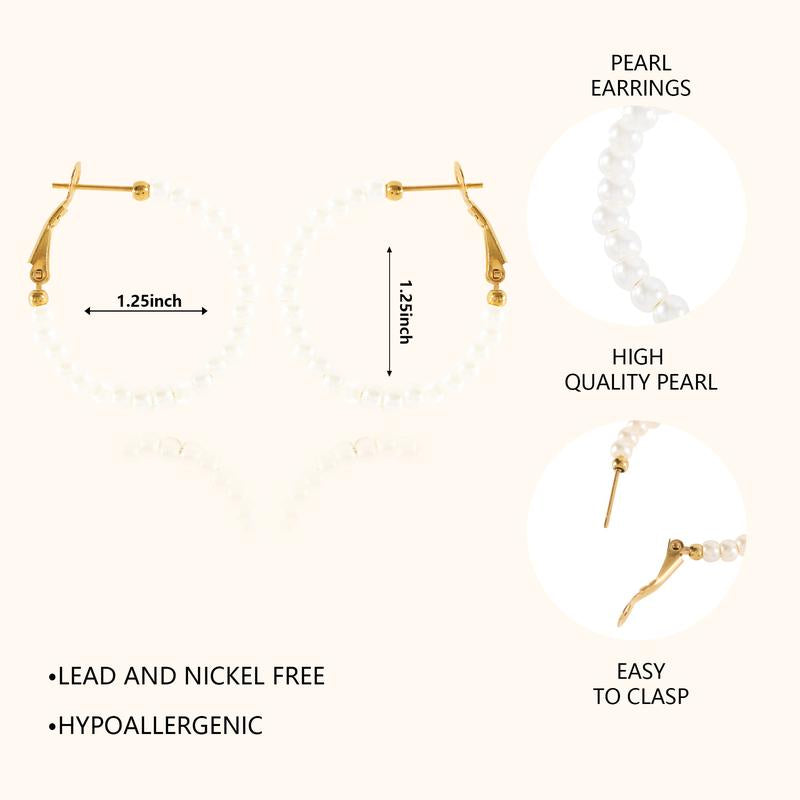 Pearl Earrings for Women - 14K Gold Plated Pearl Huggie Earrings Pearl Earrings for Women Dainty Gold Earrings for Women Trendy Pearl Hoop Earrings Cute Dainty Earrings Gold Jewelry for Women Girls Gift