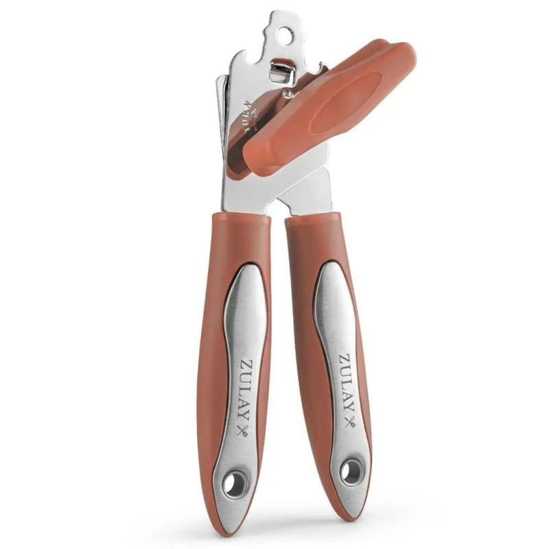 Zulay Kitchen Handheld Can Opener - Durable Manual Opener with Smooth Edge Stainless Steel Blades, Comfortable Grip, and Large Turn Knob Cover