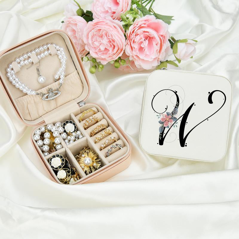 LOKASS Personalized Initial Travel Jewelry Case Bridesmaid Gifts Small Jewelry Box Organizer, Birthday Gift for Mom/Friends/Sister Lettera~Z