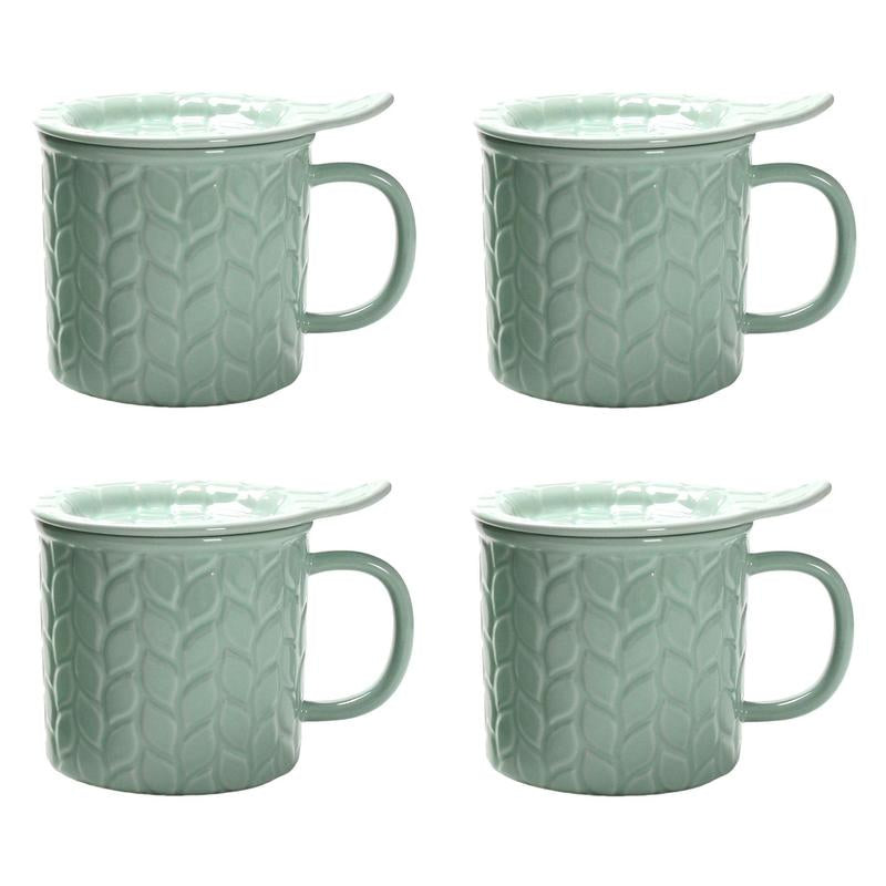 Temp-Tations Carved Willow Set of (4) 24-Oz Mega Mugs with Lid-Its