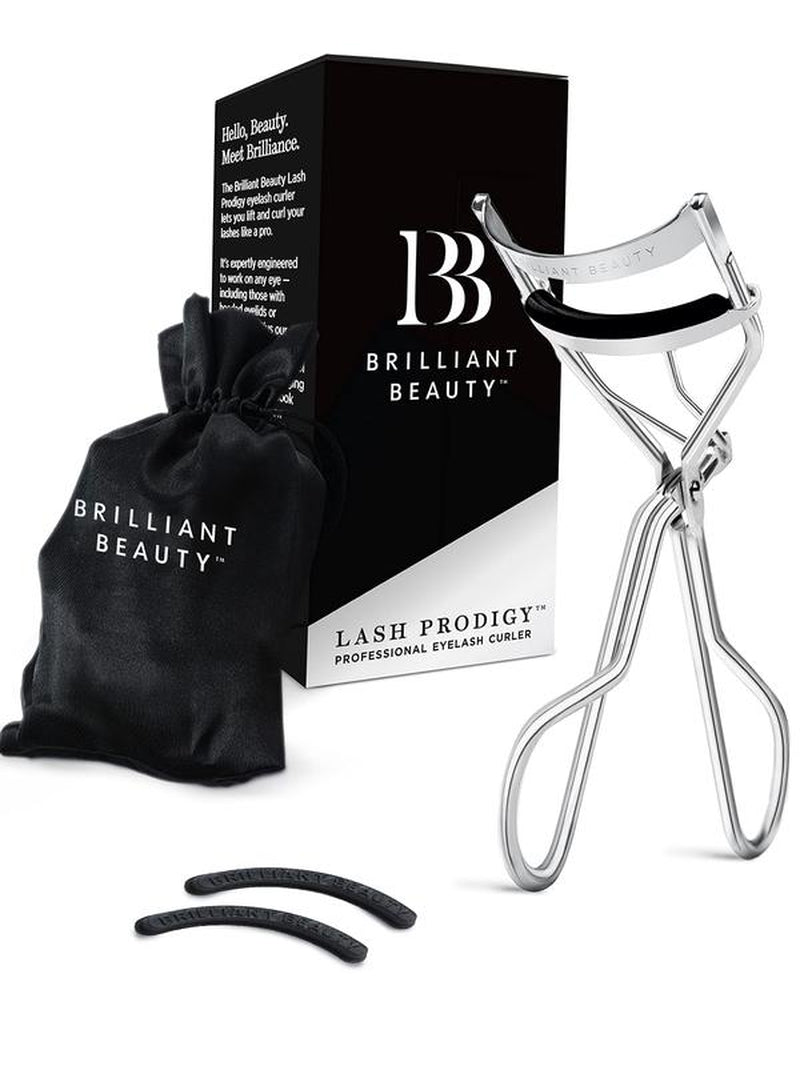 Brilliant Beauty Eyelash Curler with Satin Bag & Refill Pads - Award Winning - No Pinching, Just Dramatically Curled Eyelashes for a Lash Lift in Seconds