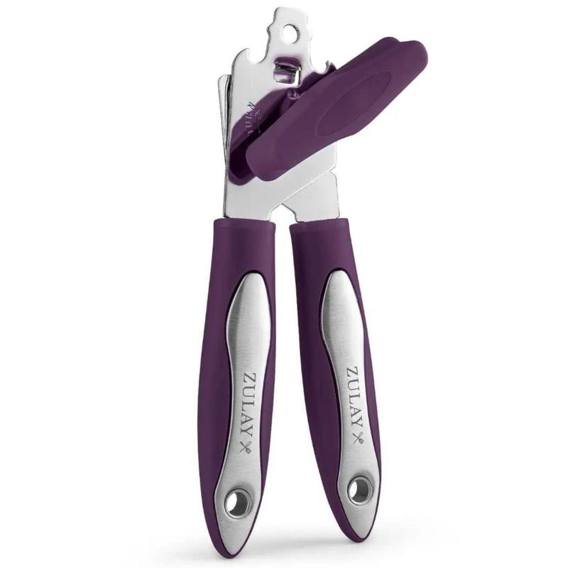 Zulay Kitchen Handheld Can Opener - Durable Manual Opener with Smooth Edge Stainless Steel Blades, Comfortable Grip, and Large Turn Knob Cover