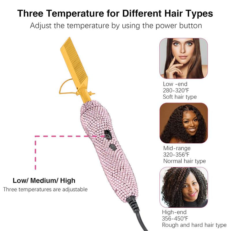 Diamond Electric Hair Straightening and Curling Comb 450°F for Natural Hair and Wigs,Straightening Brush,Straightener,Hair Styling Tools