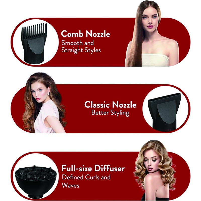 Professional 1800W Blow Dryer Set - Ionic Technology, Low Noise, and Constant Temperature Control Full Size Diffuser Keratin Serum Concentrator