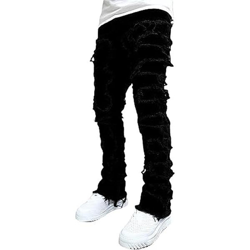 Men'S Creative Fringe Straight Jeans, Men'S Layered Jeans Skinny Ripped Jeans Slim Jeans Y2K Goth Harajuku Emo Jeans, Men'S Casual Mid-Stretch Street Style Hip-Hop Barrel Jeans, Quality Fabric Skinny Jeans for All Seasons