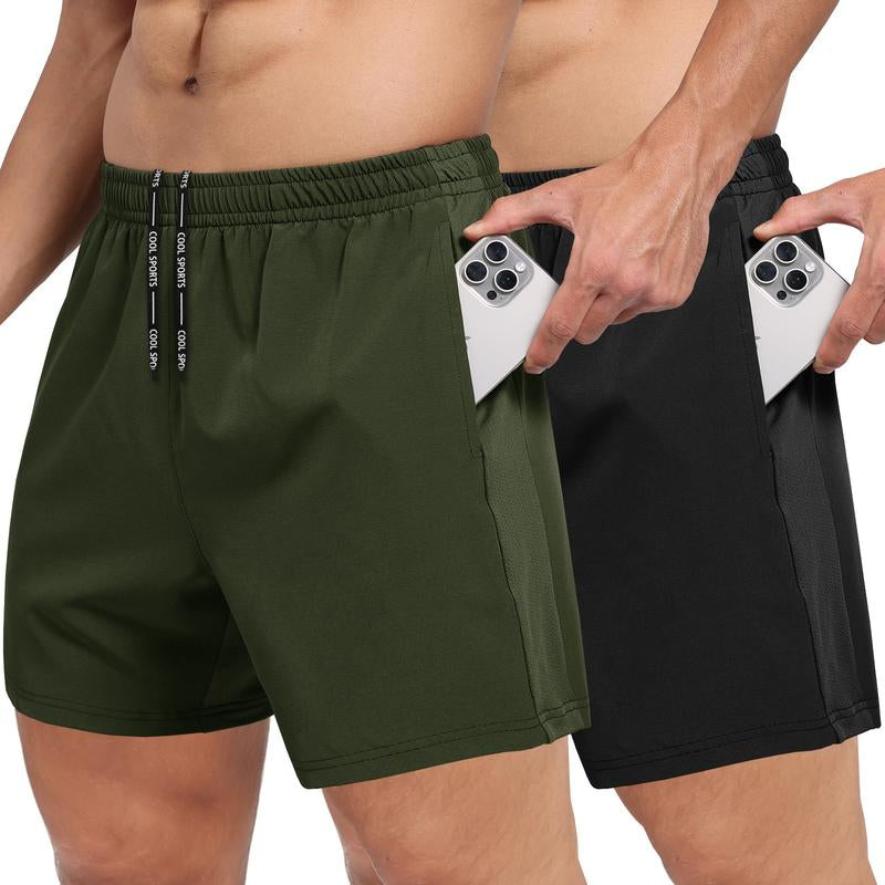 SHOWITTY 2 Pack ‌Plus Size Men'S Gym Workout Shorts with Zipper Pockets- ‌ 5' Quick Dry Summer Athletic Running Casual Basketball Wear