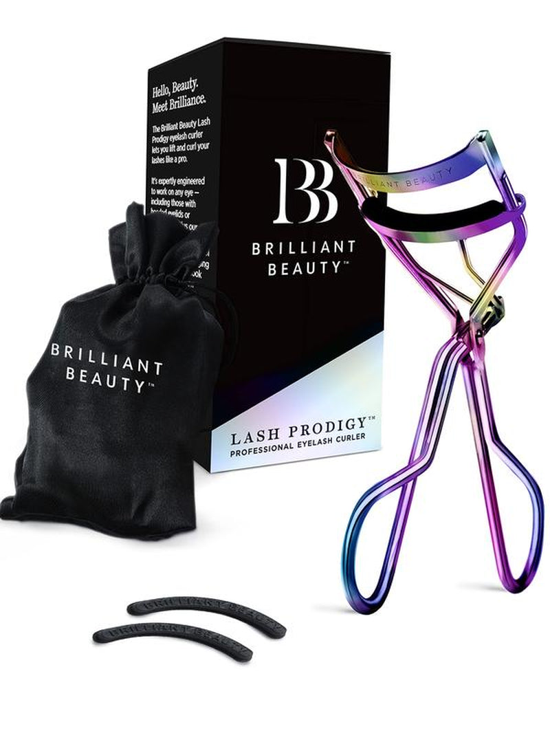 Brilliant Beauty Eyelash Curler with Satin Bag & Refill Pads - Award Winning - No Pinching, Just Dramatically Curled Eyelashes for a Lash Lift in Seconds