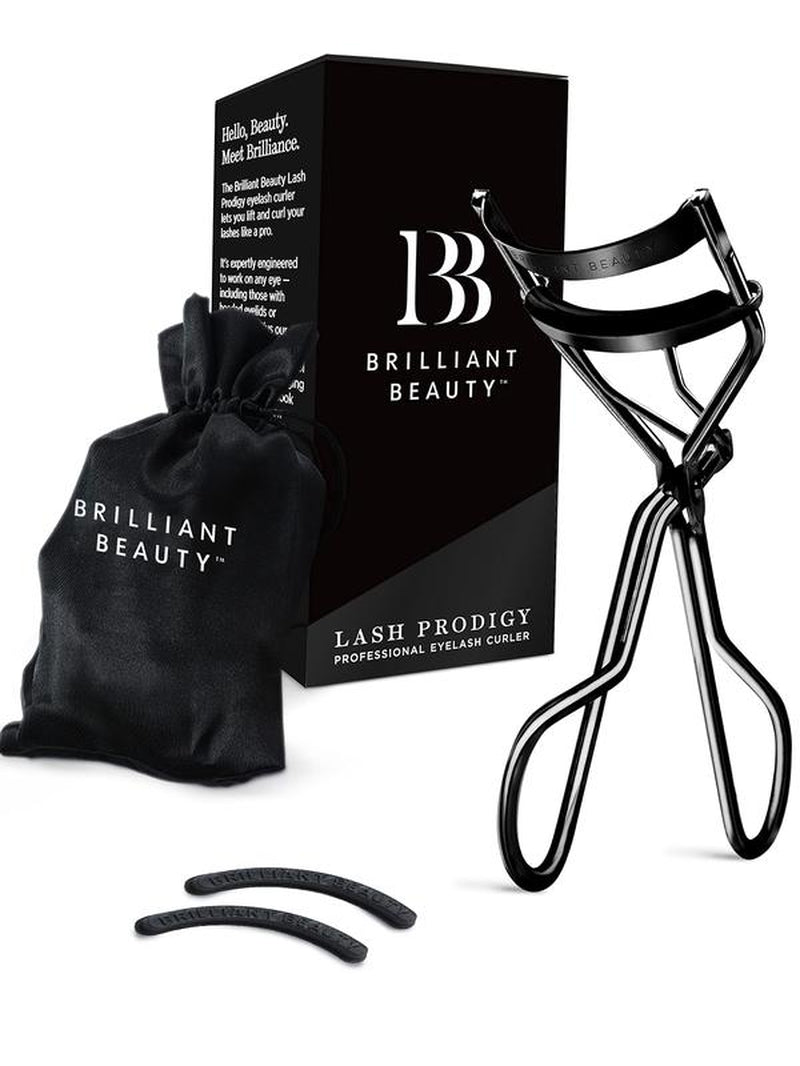 Brilliant Beauty Eyelash Curler with Satin Bag & Refill Pads - Award Winning - No Pinching, Just Dramatically Curled Eyelashes for a Lash Lift in Seconds
