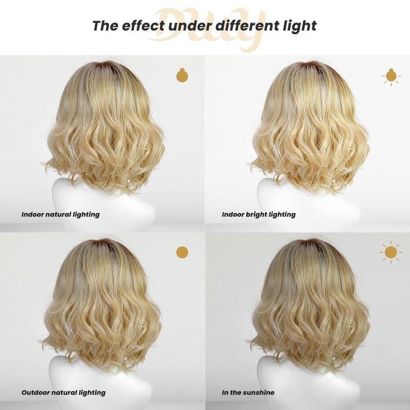 Eliana C-DWY Mono Lace Front Free Part Short Blonde Curly Glueless Synthetic Wig for Women 10 Inches