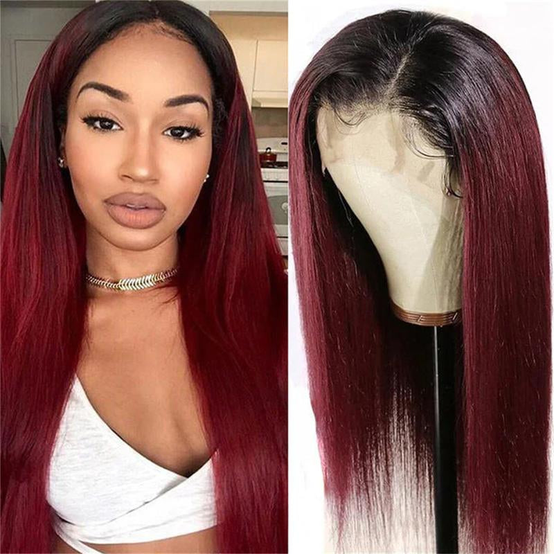 【Clearance Price】Megalook 4X4 Lace 1B99J Straight 180% Density 24/26 Inch Human Wigs
