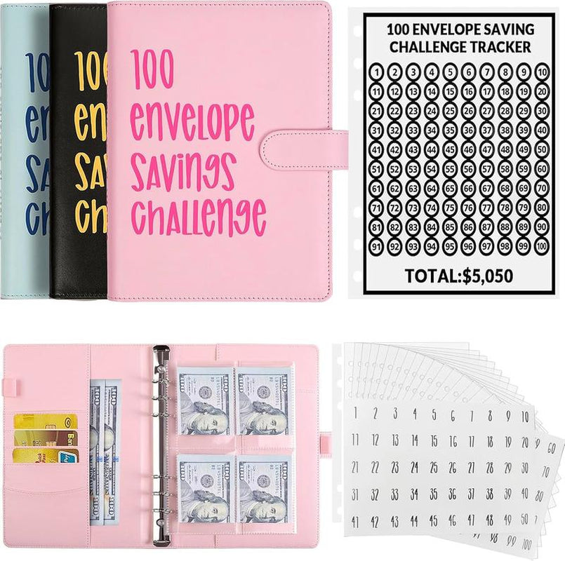100 Envelope Challenge Binder, Savings Challenges Sheets ，Budget Binder with Cash Envelopes，Fun Way to save $5,050,Budget Binder Planner Book，A5 Money Saver Envelope Challenge Binder