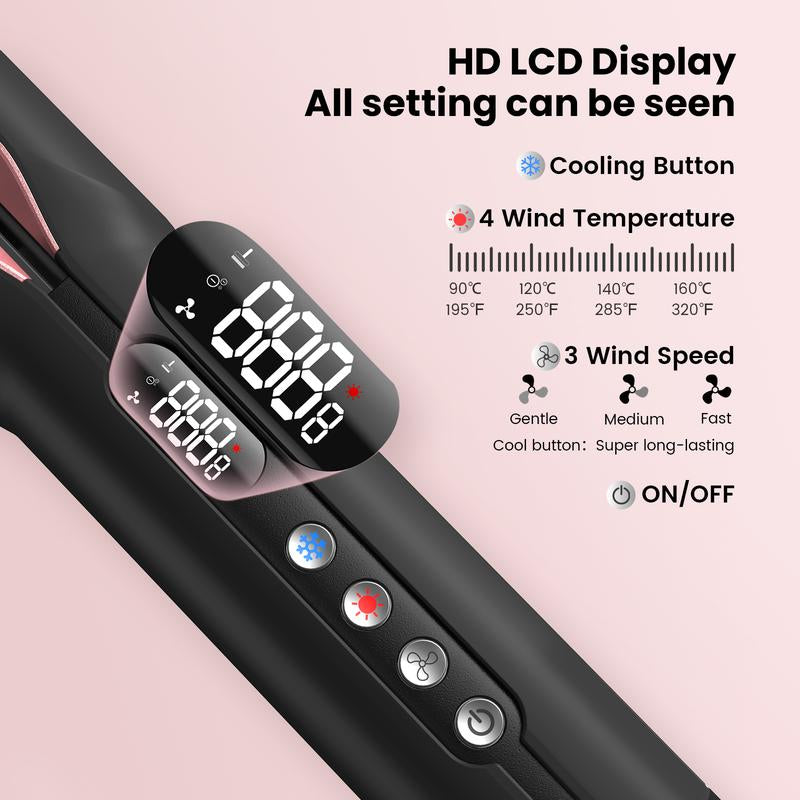 Hair Straightener 2-In-1 Wet & Dry Hair Dryer & Straightener Rapid Heating High-Speed Airflow Curling Iron Pink Hair Styling Tools,Dealsforyoudays