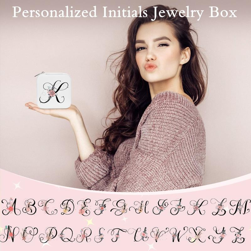 LOKASS Personalized Initial Travel Jewelry Case Bridesmaid Gifts Small Jewelry Box Organizer, Birthday Gift for Mom/Friends/Sister Lettera~Z