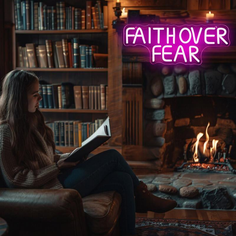 Faith over Fear Neon Signs for Wall Decor,Dimmable Positive Jesus Neon Light,Usb Neon Light for Man Cave Bedroom Birthday Party Classroom Backdrop Decor Aesthetic