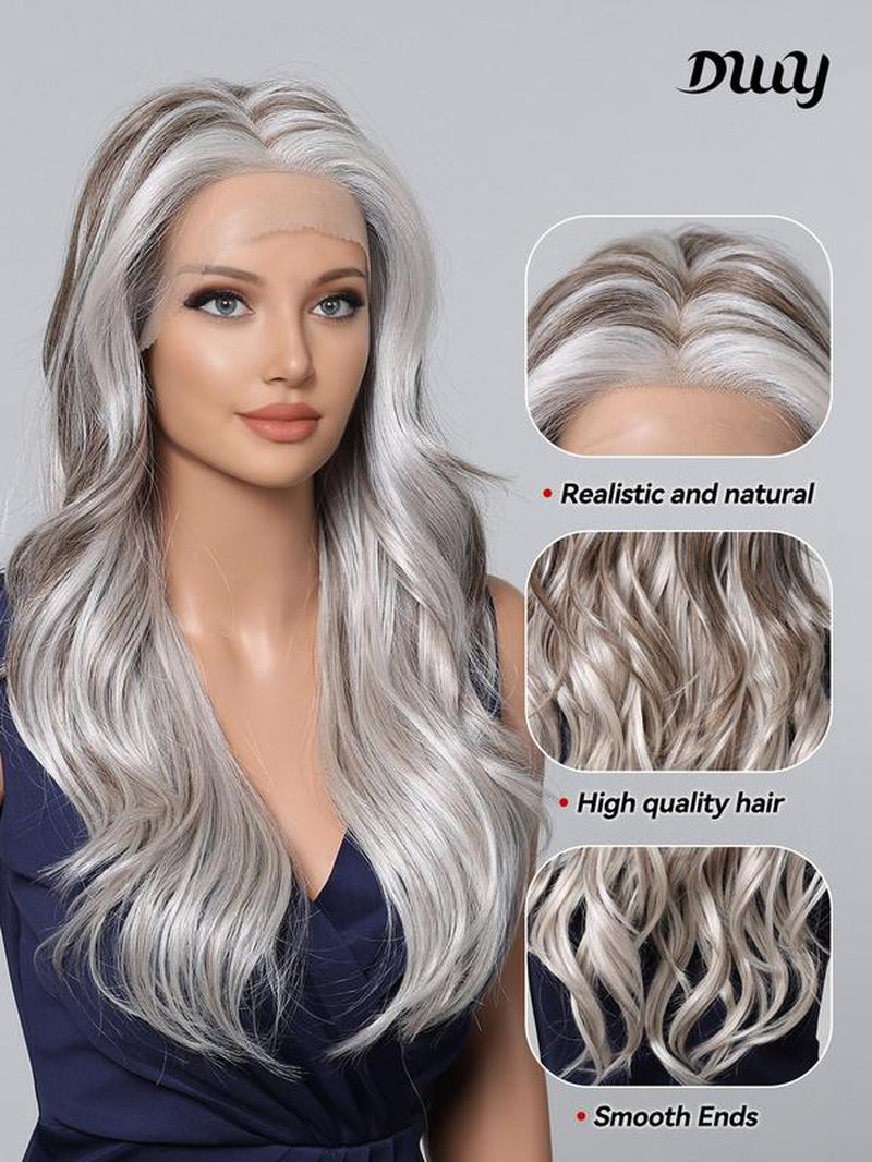 Dwy 22 Inch Long Curly Chunky Highlight Wigs for Women, Gorgeous Fluffy Wigs without Bangs, Synthetic Lace Front Wigs for Party, Daily Use, Hairstyle Ideas