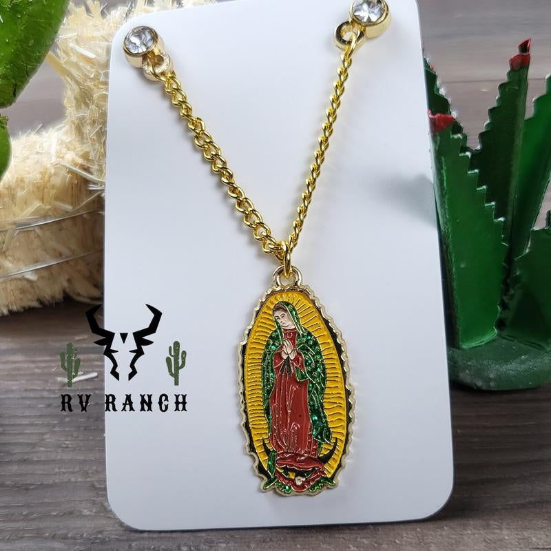 Virgen De Guadalupe Gold Chain Hat Pin, La Guadalupana Pin for Caps, Hat Accessories, Pin De Cadena Para Gorras