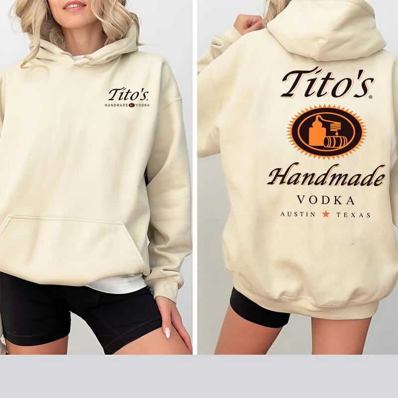 Tito'S Handmade Vodka 2-Sided Hoodie T-Shirt, Texas Austin Graphic Pullover, Casual Streetwear for Men and Women, Summer Party Outfit