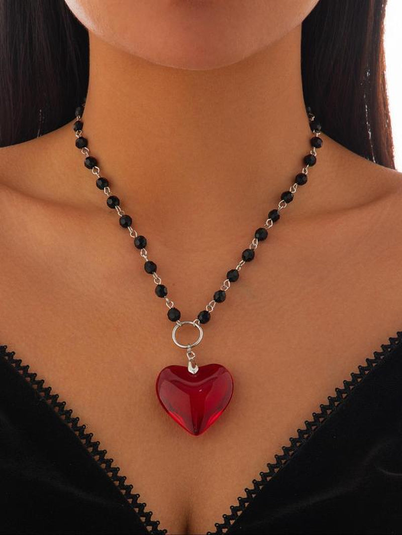 Artificial Crystal & Heart Charm Decor Pendant Necklace for Women & Girls, Fashion Jewelry for Party, Daily Decor, Trendy All-Match & Exquisite Jewelry for Birthday Gift